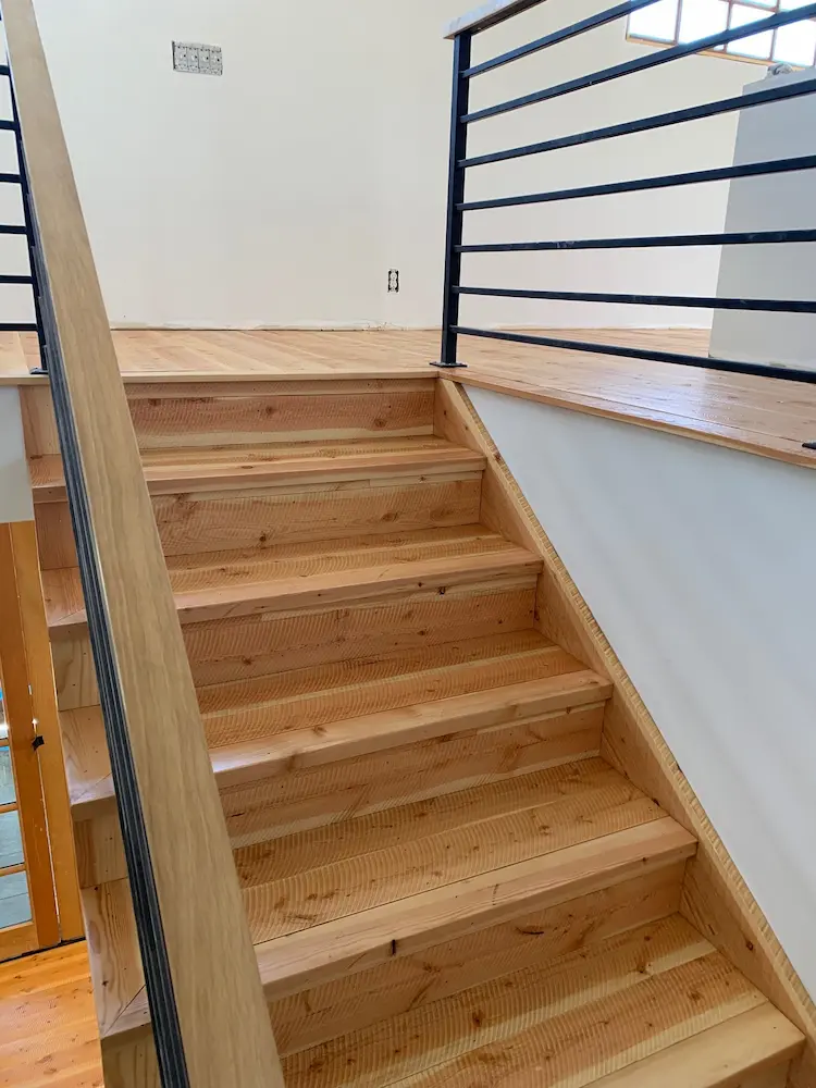 Douglas fir resawn flooring stairs