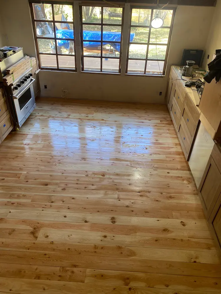 Douglas fir resawn flooring stairs